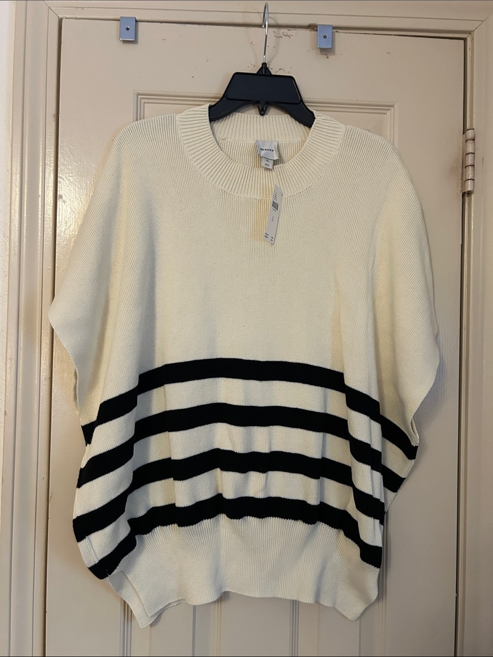 Anthropologie Cream Crewneck Sweater with Black Stripes